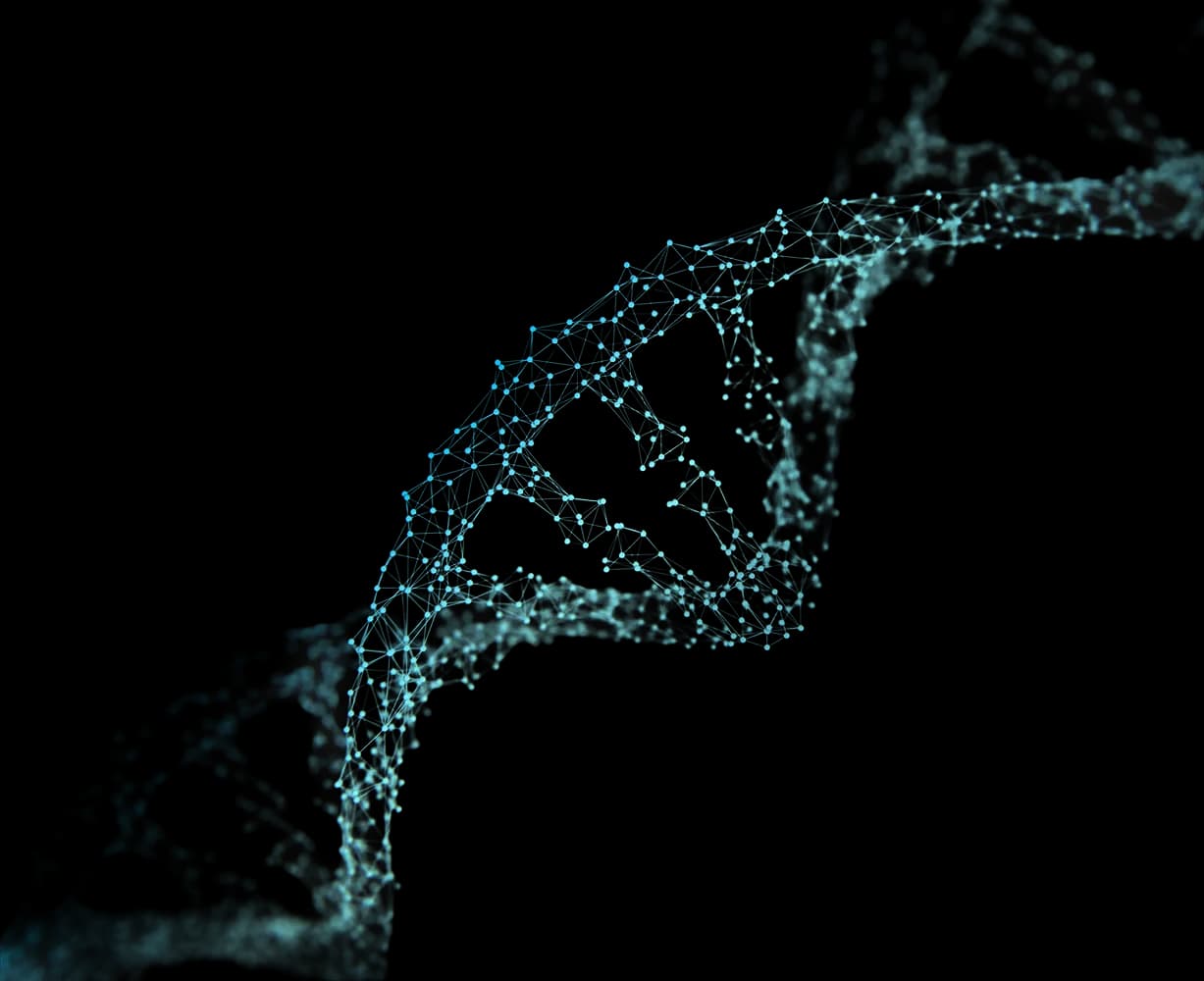Abstract image showing DNA helix as a network of nodes